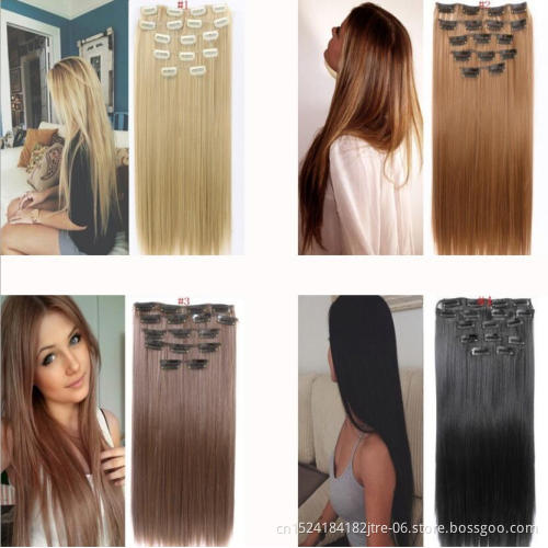 16 clips 5 hair pieces high temperature fiber clip in synthetic hair extension